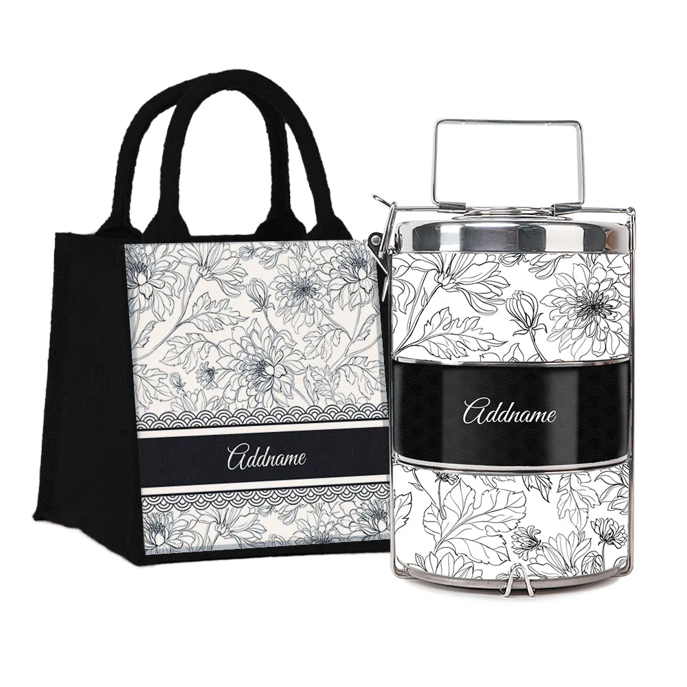 Chrysanths Artline Series 3-Tier Premium Small 11.5cm Tiffin Carrier [FREE Custom Add Name]