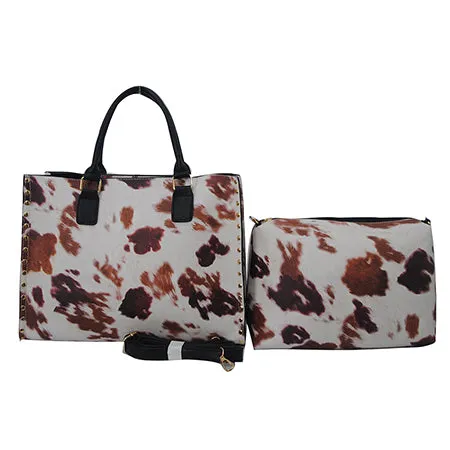 Cow Print NGIL Faux Leather 2-IN-1 Tassel Bag