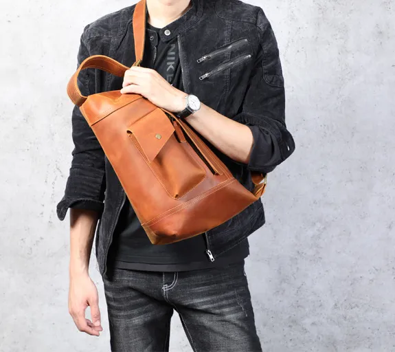 Crazy Horse Leather Messenger Bag Men Shoulder Bag Casual Crossbody Bag