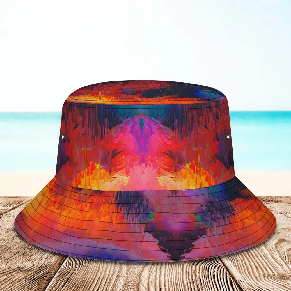 Custom Face Bucket Hat Unisex Personalised Wide Brim Outdoor Summer Hats Brownish Red Color Abstract Texture