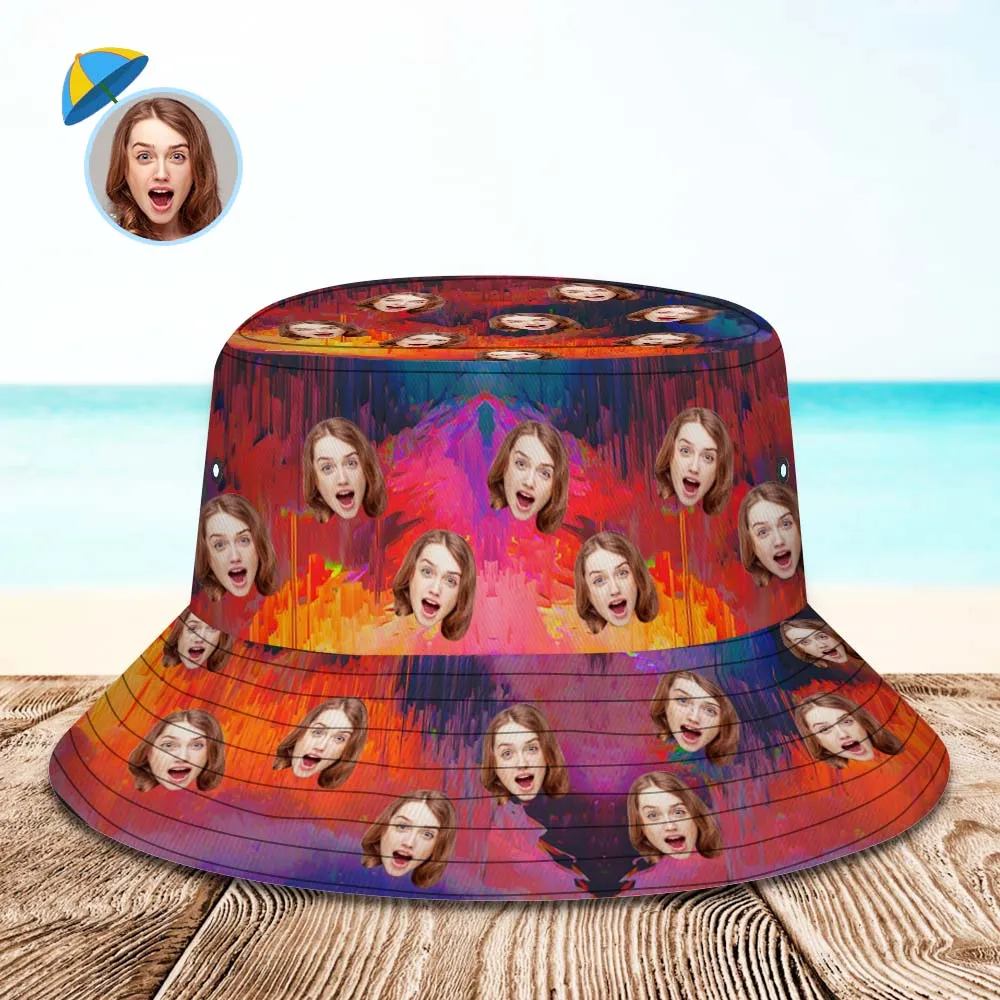 Custom Face Bucket Hat Unisex Personalised Wide Brim Outdoor Summer Hats Brownish Red Color Abstract Texture