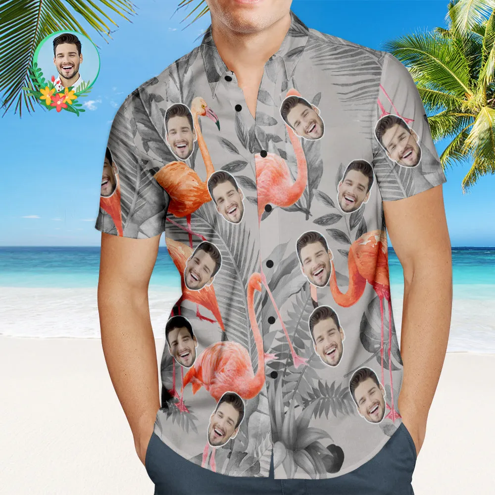 Custom Face Hawaiian Shirt Flamingo Party Personalised Shirt with Your Photo