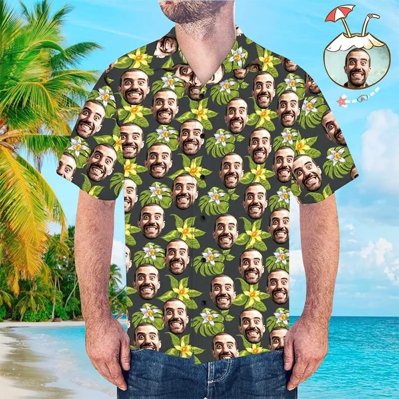 Custom Hawaiian Shirt with Dog Face Personalised Hawaiian Shirt Green All Over Print Hawaiian Shirt