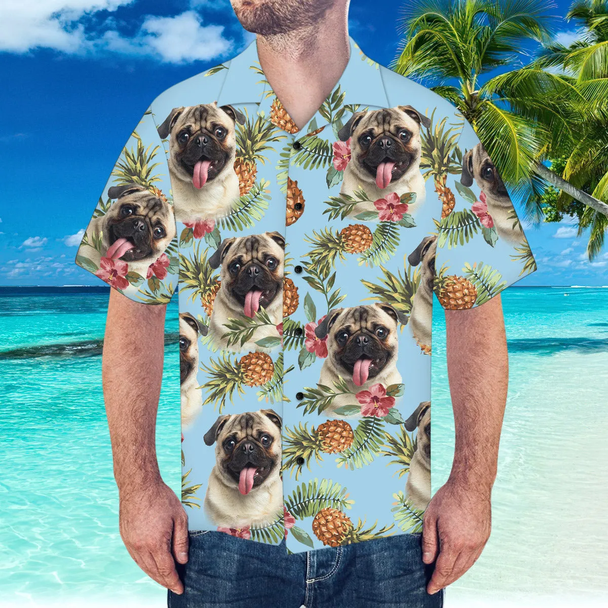 Custom Hawaiian Shirt with Husband Face Pineapple Pattern Hawaiian Shirt for Beach