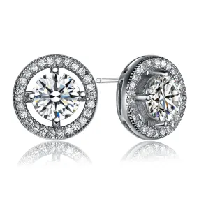 CZ Sterling Silver Round Stud Style Earrings