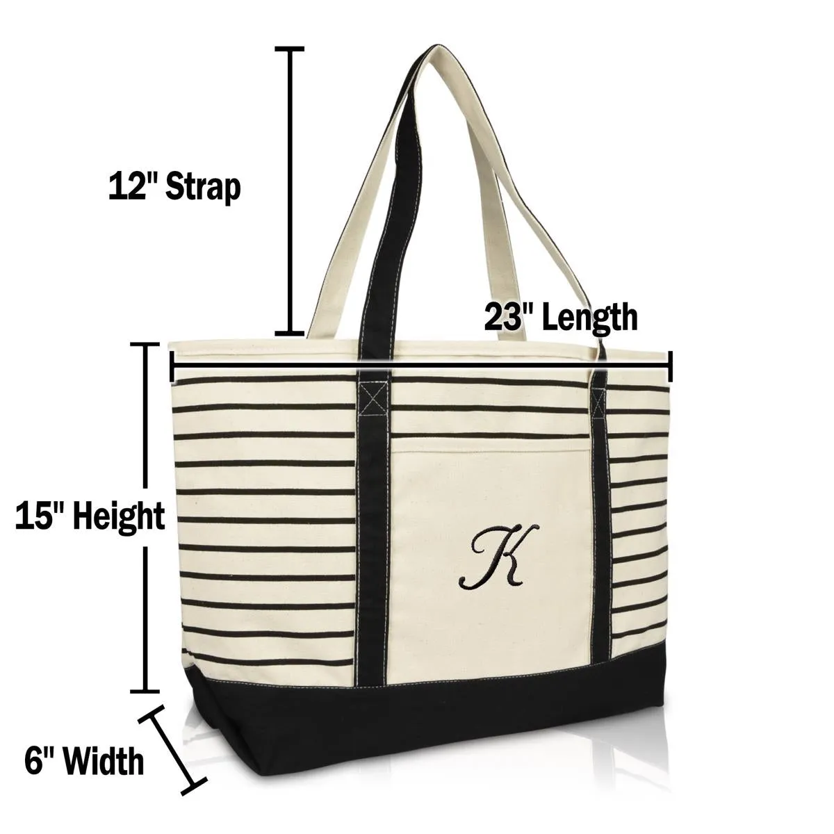 Dalix Striped K-Initial Tote Bag Womens Ballent Letter K