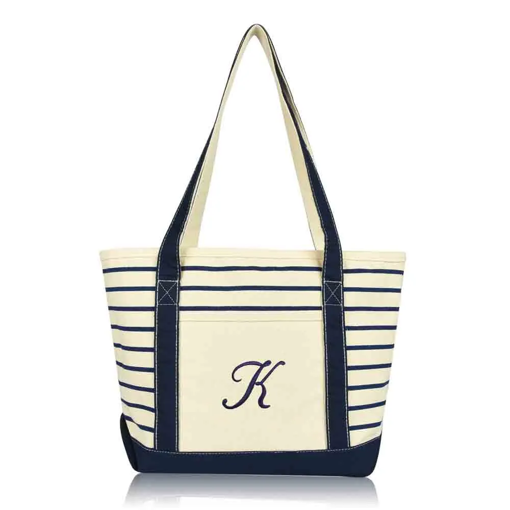 Dalix Striped K-Initial Tote Bag Womens Ballent Letter K