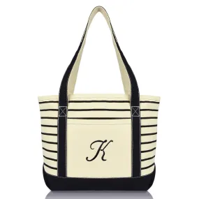 Dalix Striped K-Initial Tote Bag Womens Ballent Letter K