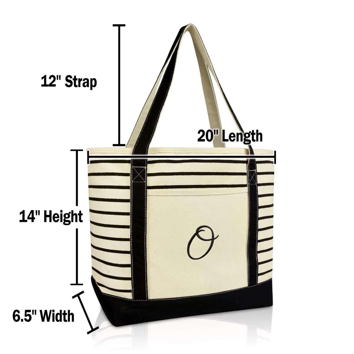 Dalix Striped O-Initial Tote Bag Womens Ballent Letter O