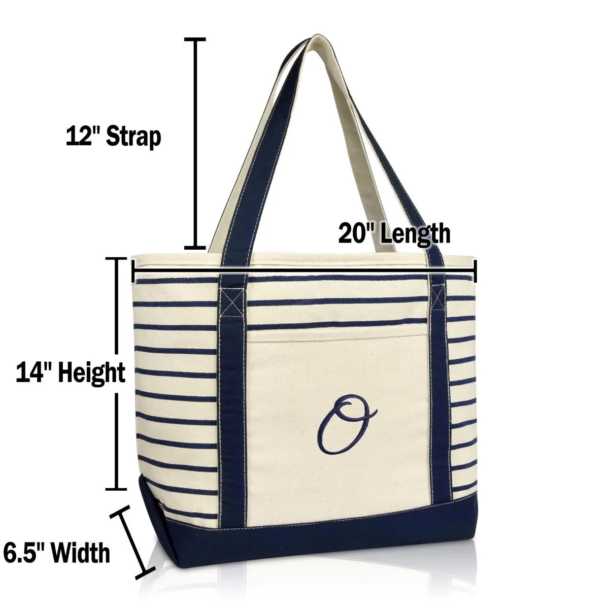 Dalix Striped O-Initial Tote Bag Womens Ballent Letter O