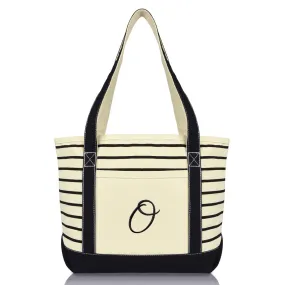 Dalix Striped O-Initial Tote Bag Womens Ballent Letter O