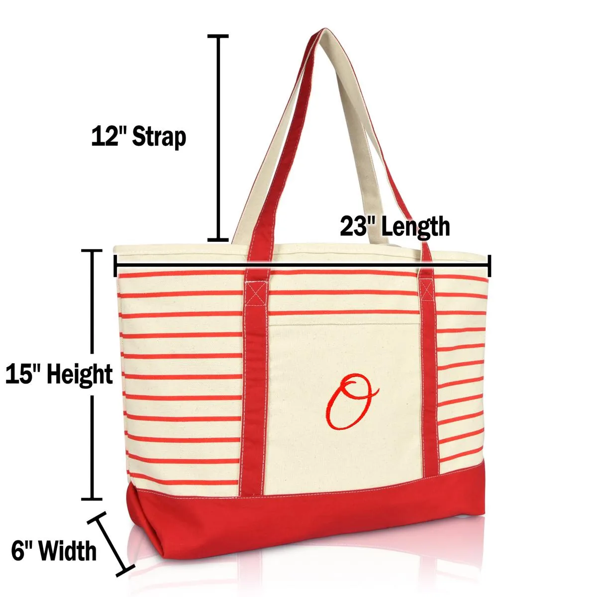 Dalix Striped O-Initial Tote Bag Womens Ballent Letter O