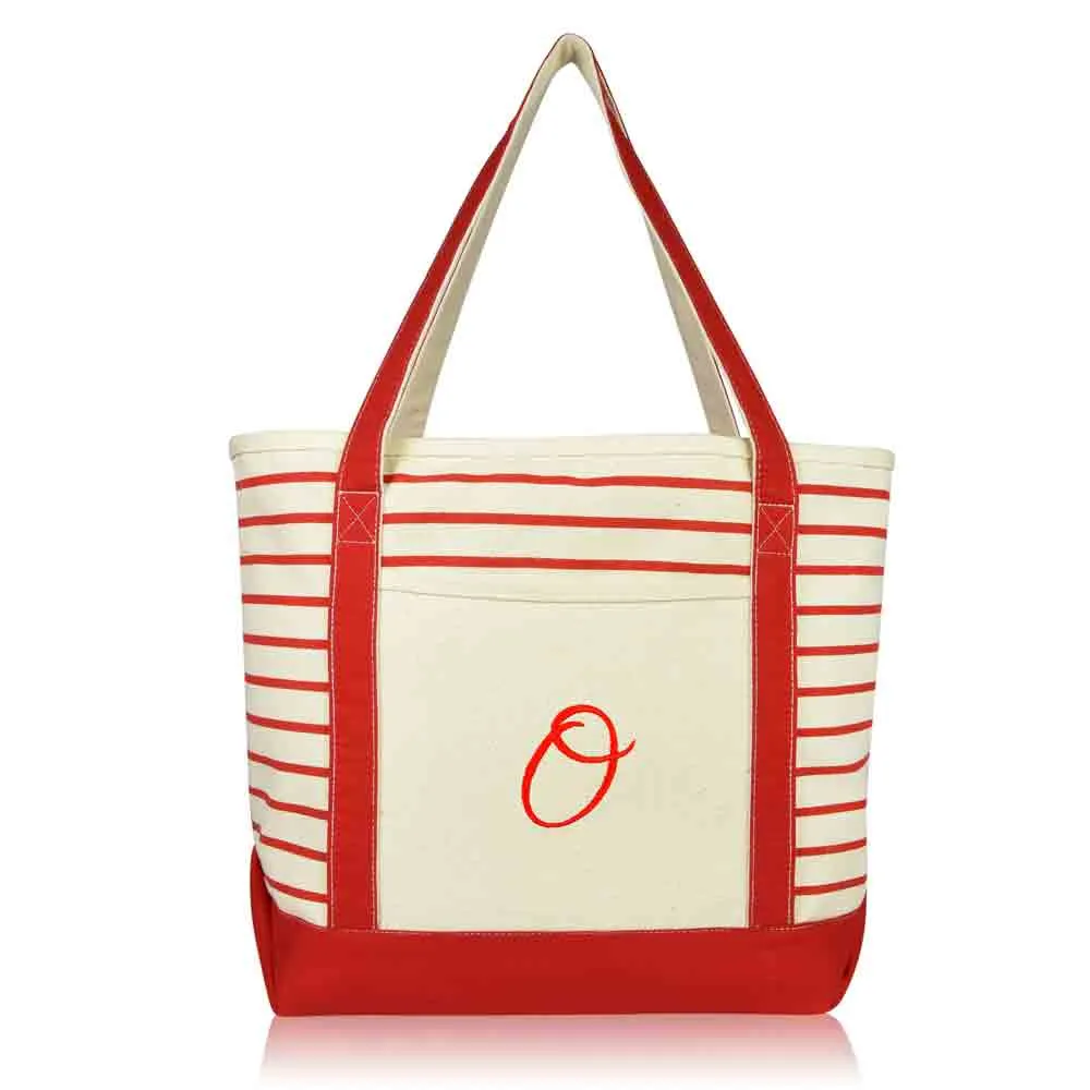 Dalix Striped O-Initial Tote Bag Womens Ballent Letter O