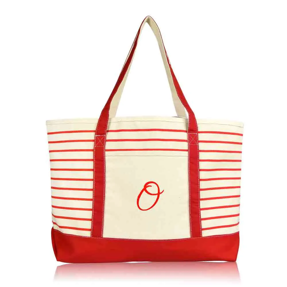 Dalix Striped O-Initial Tote Bag Womens Ballent Letter O