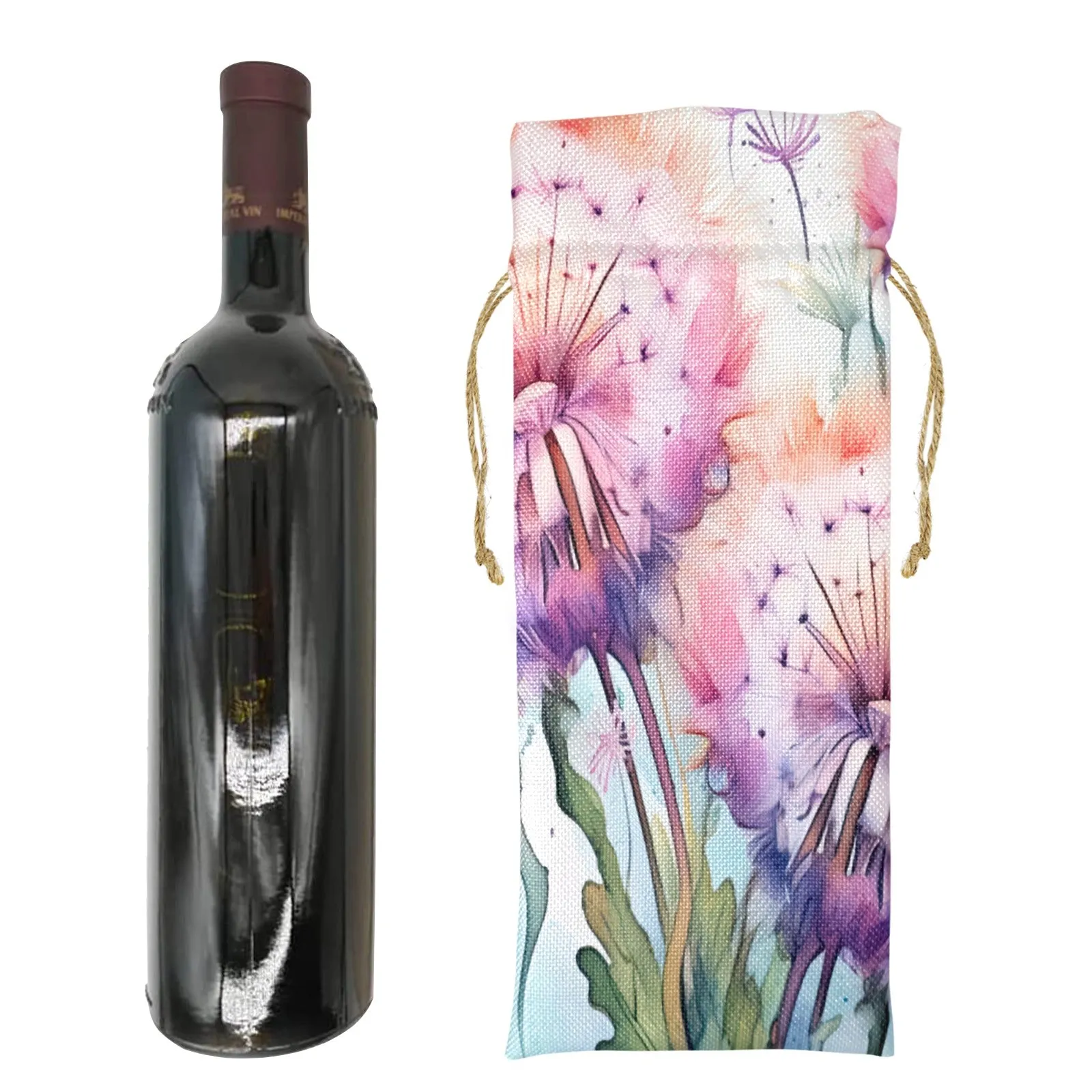 Dandelions awd320 Linen Wine Bottle Bag