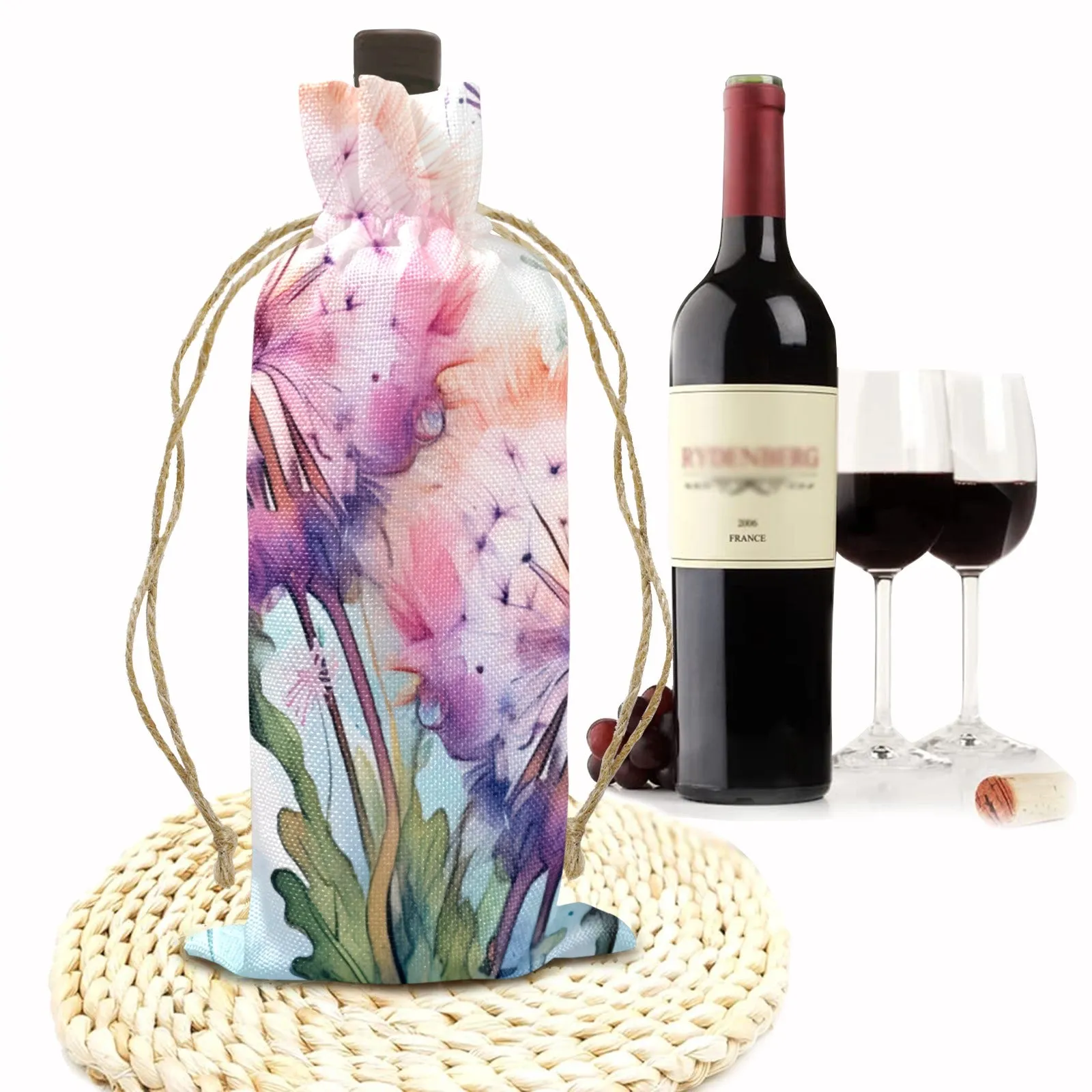 Dandelions awd320 Linen Wine Bottle Bag