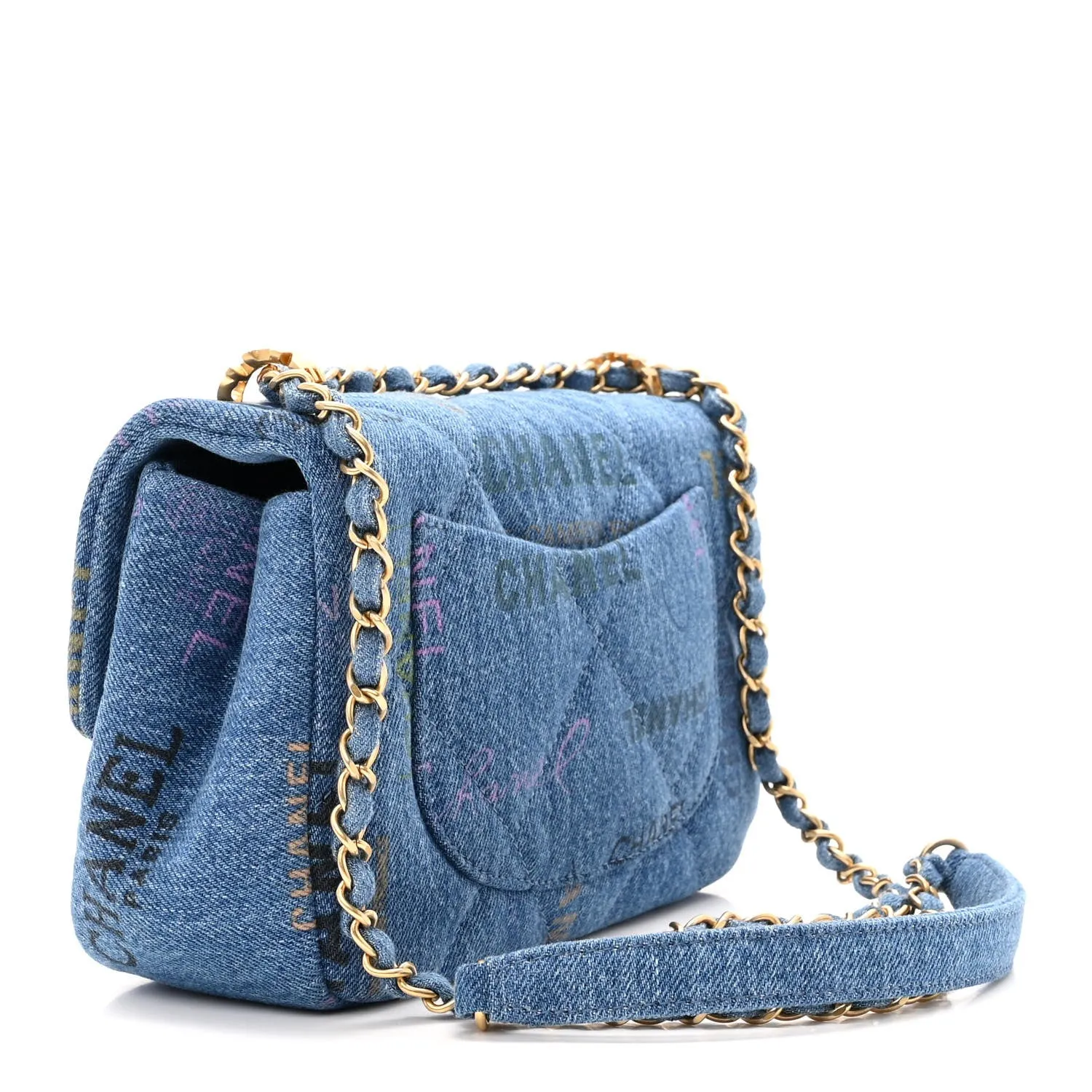 Denim Quilted Mini Denim Mood Rectangular Flap Blue Multicolor