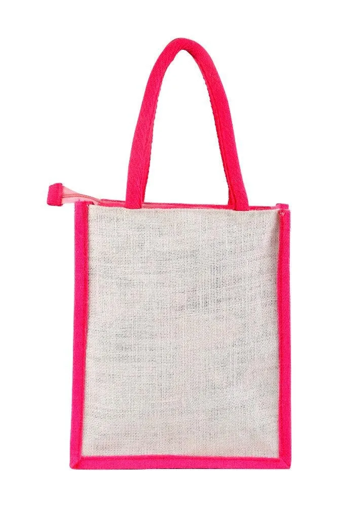 Fabseasons Pink Floral Jute Lunch Bag