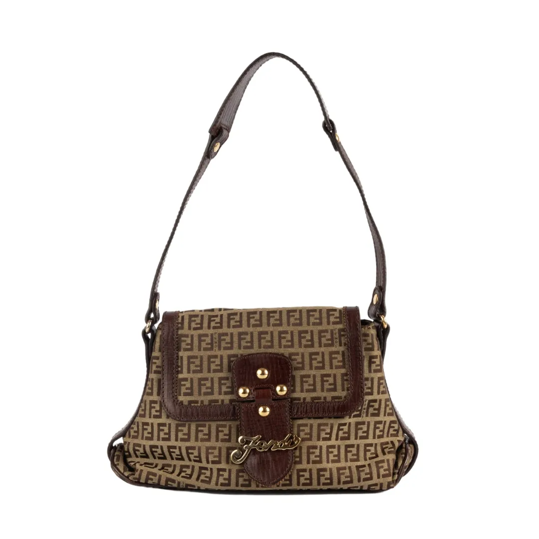 Fendi Zucchino Monogram Front Flap Shoulder Bag