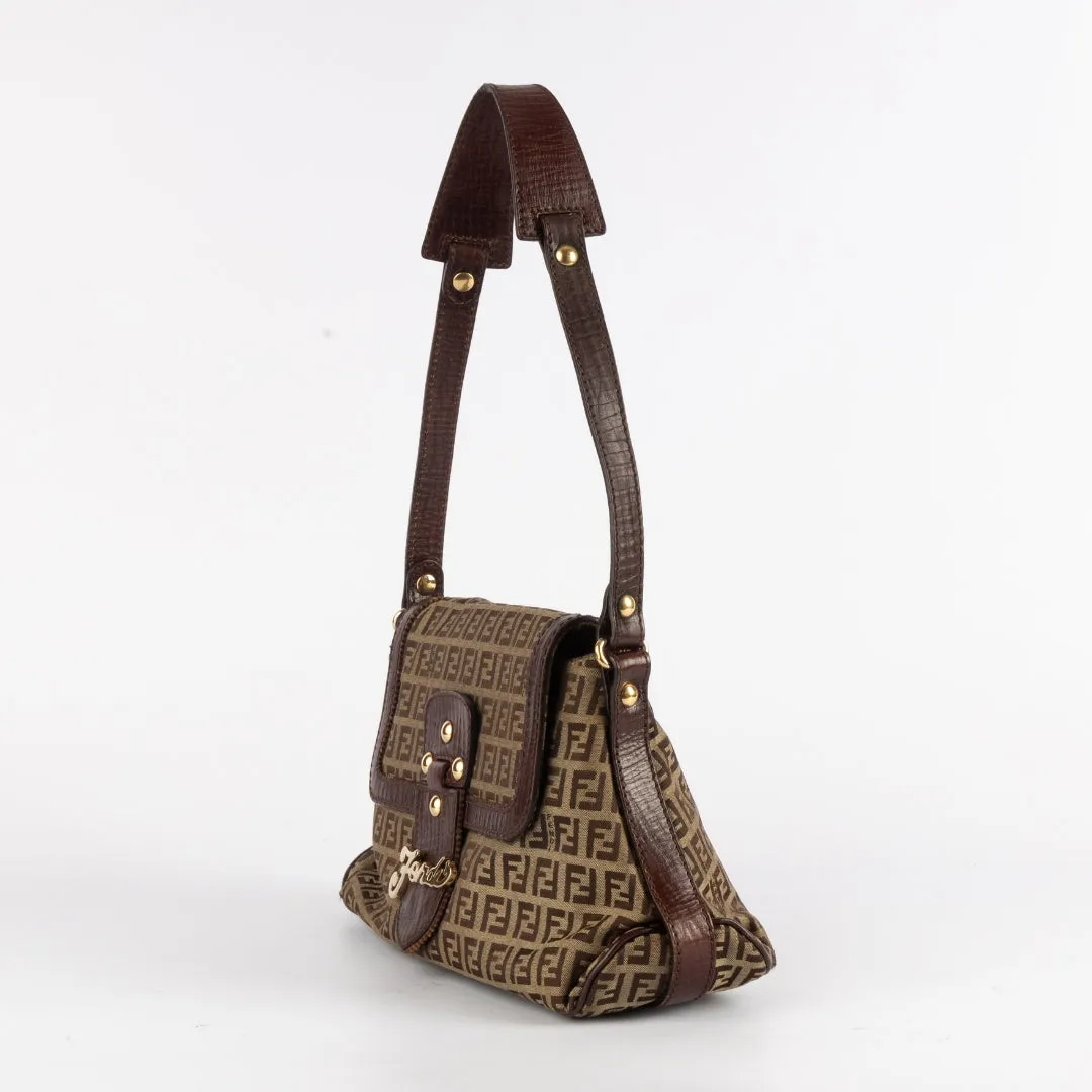 Fendi Zucchino Monogram Front Flap Shoulder Bag