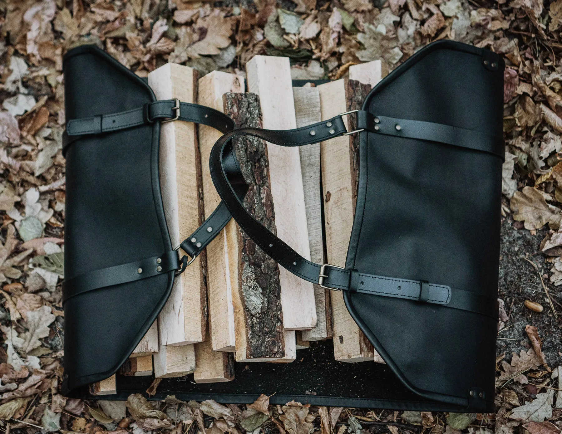 Firewood Log Carrier | Black Leather | Handcrafted | Personalised Gift