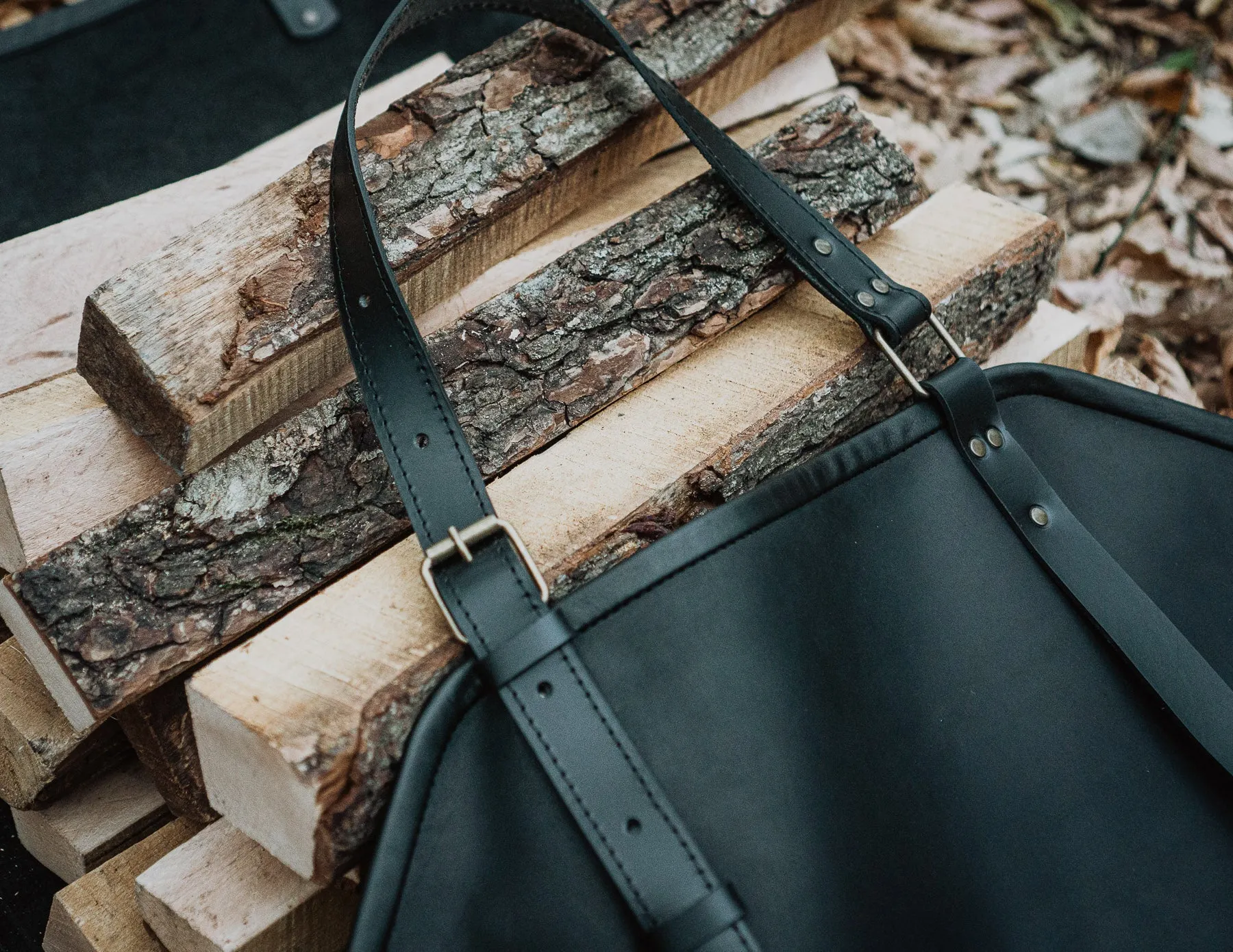 Firewood Log Carrier | Black Leather | Handcrafted | Personalised Gift