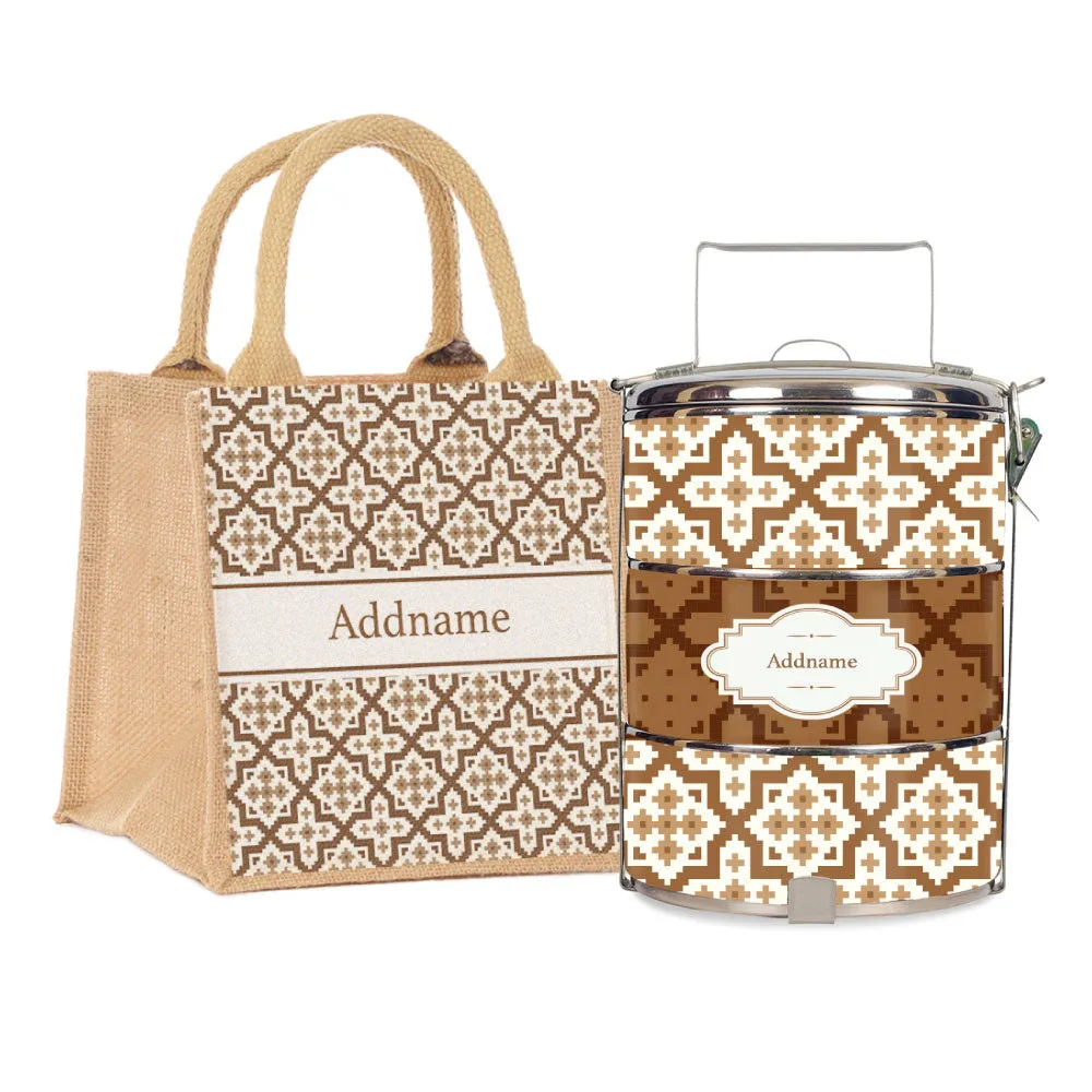 Flora Motif Moroccan & Mosaic Series 3-Tier Standard Medium 14cm Tiffin Carrier [FREE Custom Add Name]