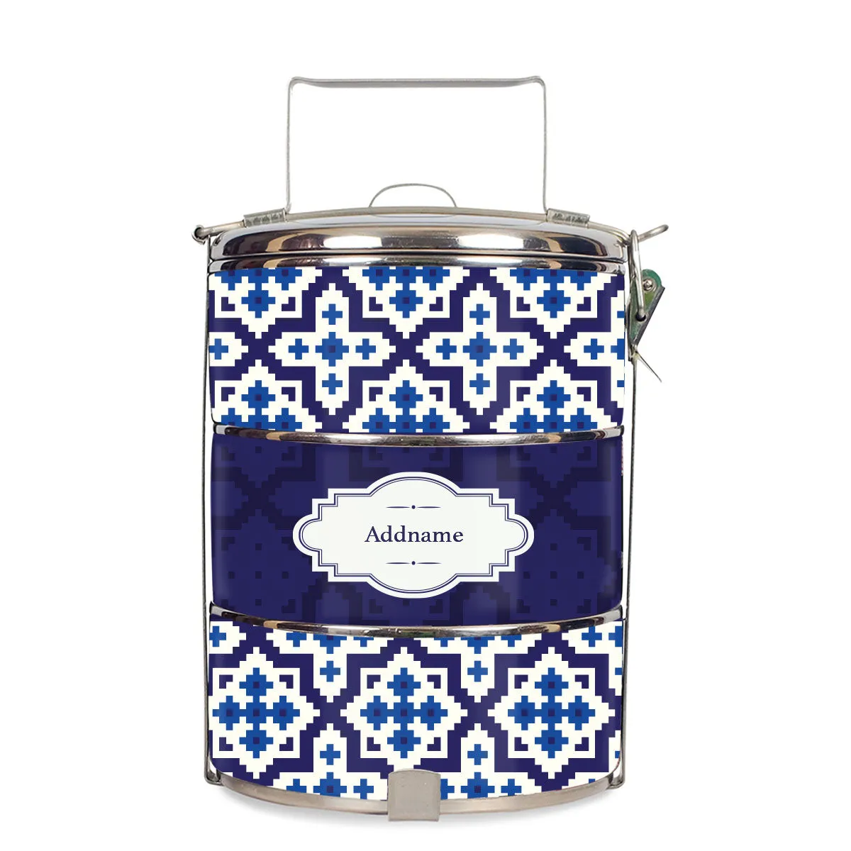 Flora Motif Moroccan & Mosaic Series 3-Tier Standard Medium 14cm Tiffin Carrier [FREE Custom Add Name]