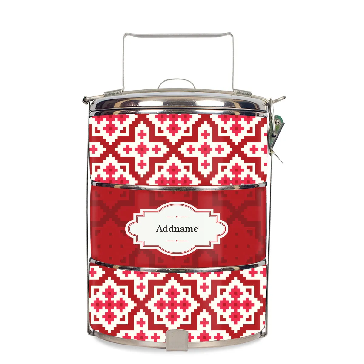 Flora Motif Moroccan & Mosaic Series 3-Tier Standard Medium 14cm Tiffin Carrier [FREE Custom Add Name]