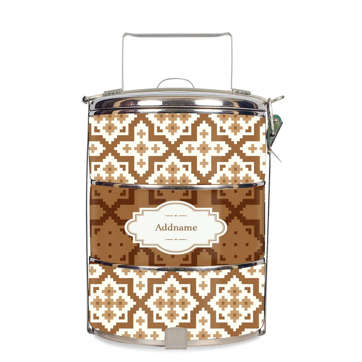 Flora Motif Moroccan & Mosaic Series 3-Tier Standard Medium 14cm Tiffin Carrier [FREE Custom Add Name]