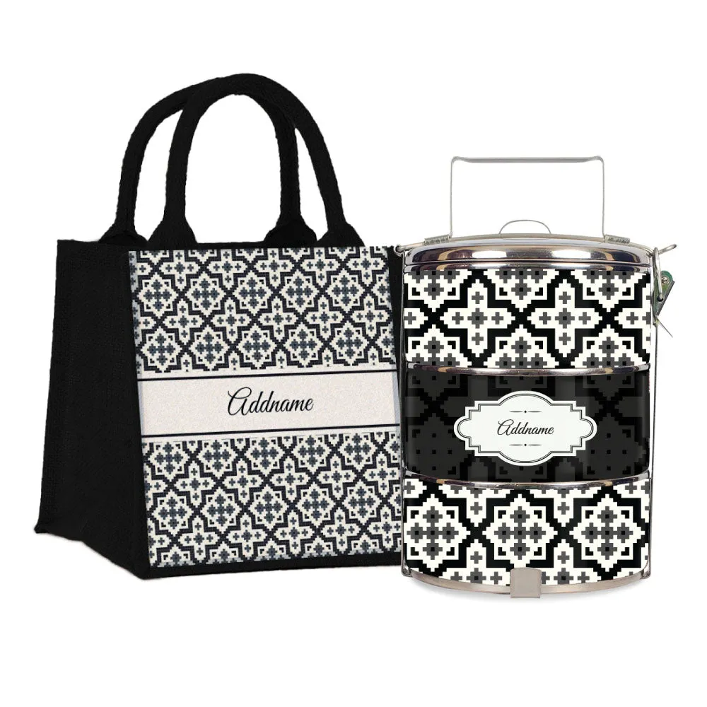 Flora Motif Moroccan & Mosaic Series 3-Tier Standard Medium 14cm Tiffin Carrier [FREE Custom Add Name]