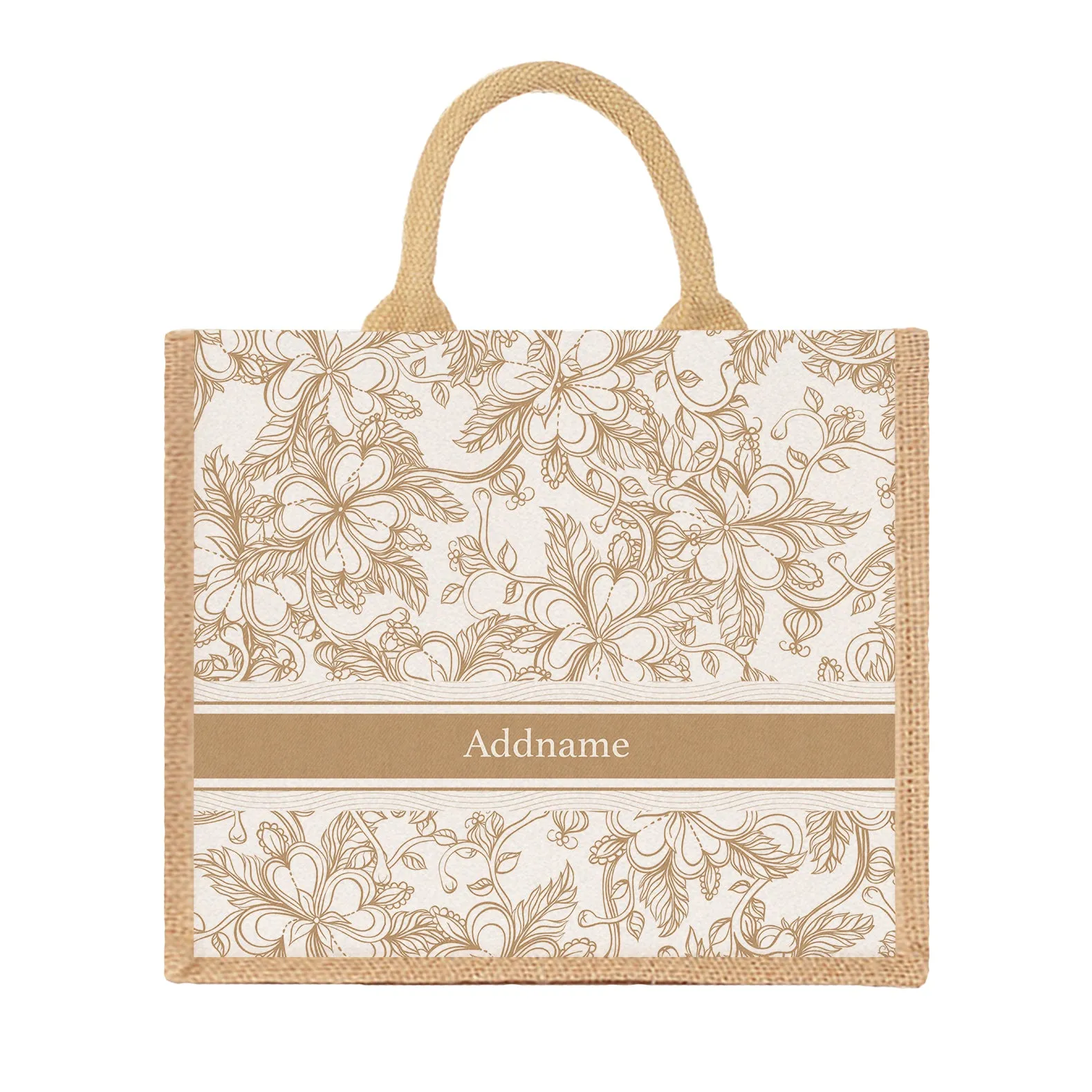 Floral Artline Series Jute Tote Bag [FREE Custom Add Name]