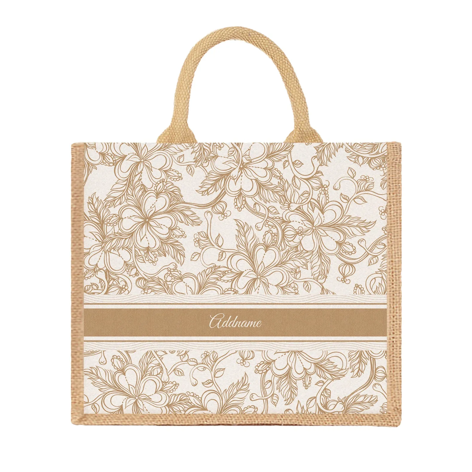 Floral Artline Series Jute Tote Bag [FREE Custom Add Name]