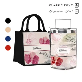 Floral Flourish Flora Series 3-Tier Premium Medium 13.5cm Tiffin Carrier [FREE Custom Add Name]