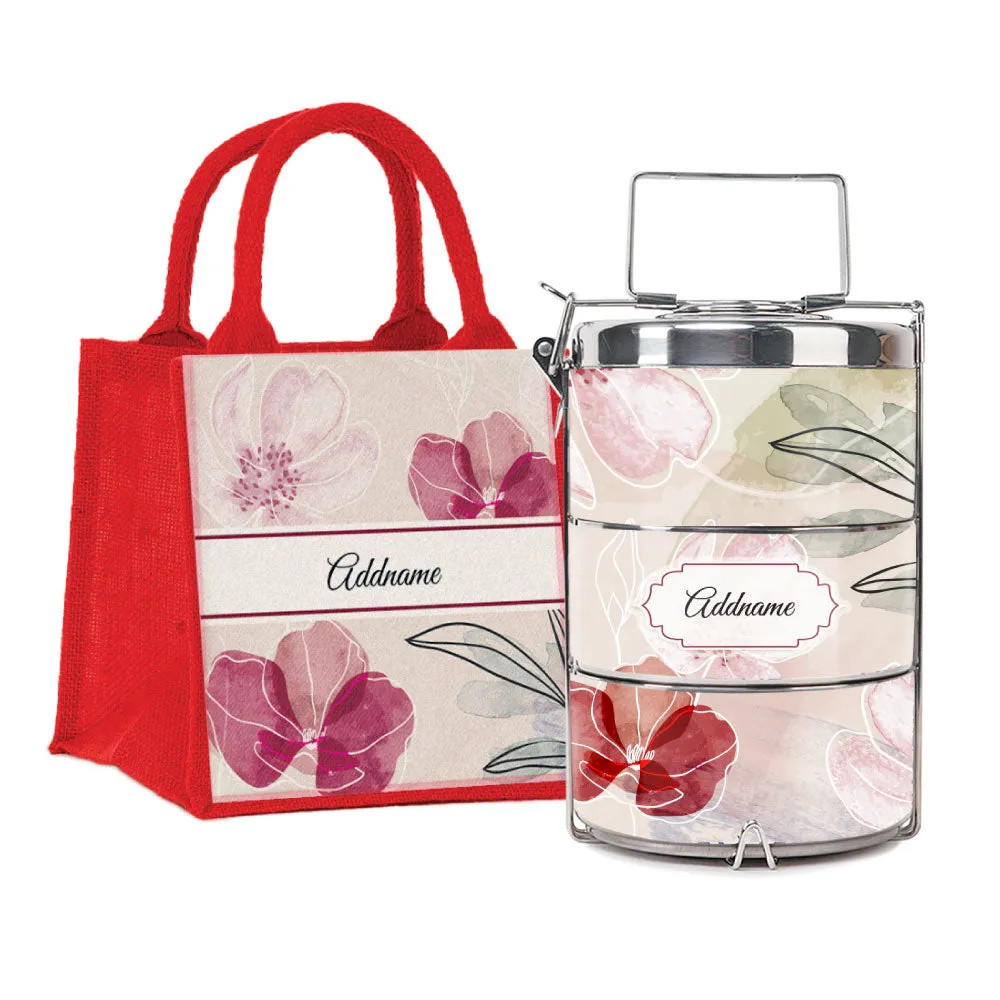 Floral Flourish Flora Series 3-Tier Premium Medium 13.5cm Tiffin Carrier [FREE Custom Add Name]