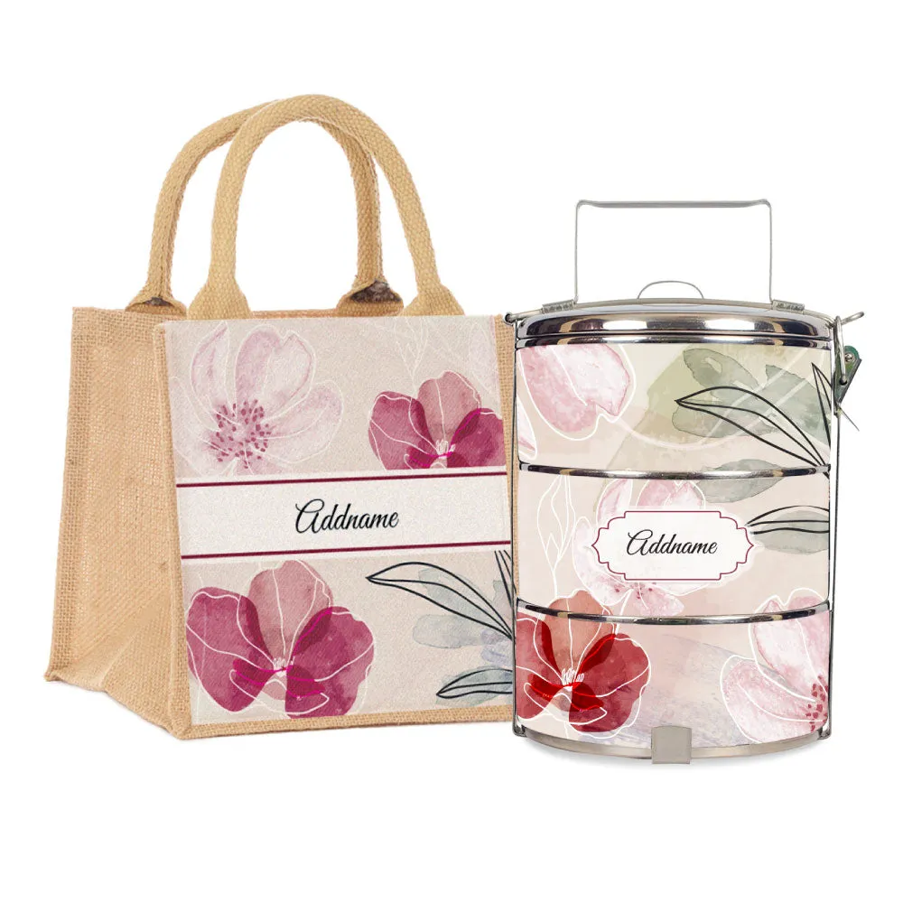 Floral Flourish Flora Series 3-Tier Standard Small 12cm Tiffin Carrier [FREE Custom Add Name]