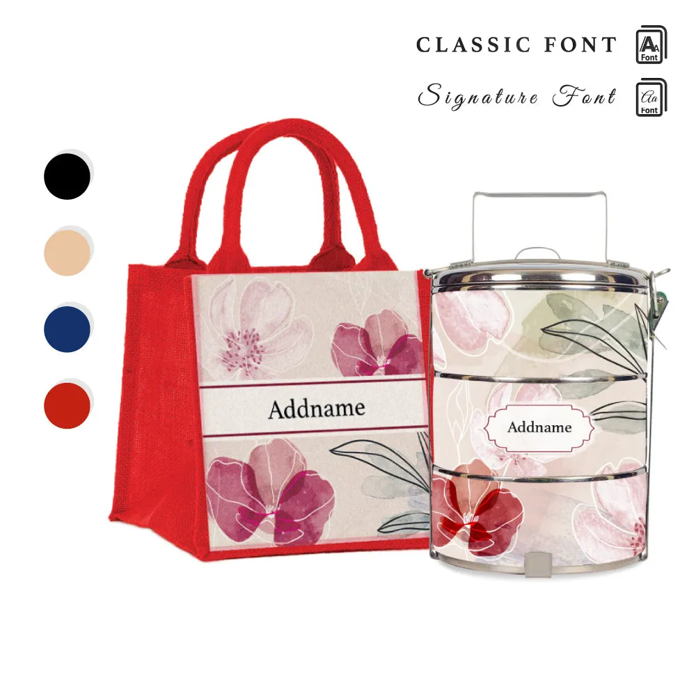 Floral Flourish Flora Series 3-Tier Standard Small 12cm Tiffin Carrier [FREE Custom Add Name]