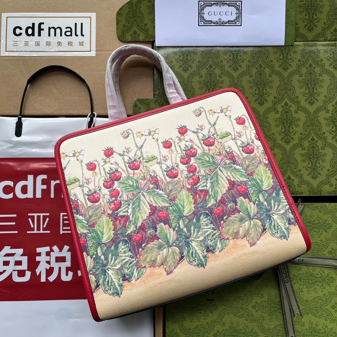 gg Children&#8217;s Tote Bag With Strawberry Fairy Print Red For Women, Women&#8217;s Bags 11in/28cm gg‎ ‎630542 U6IAN 8257