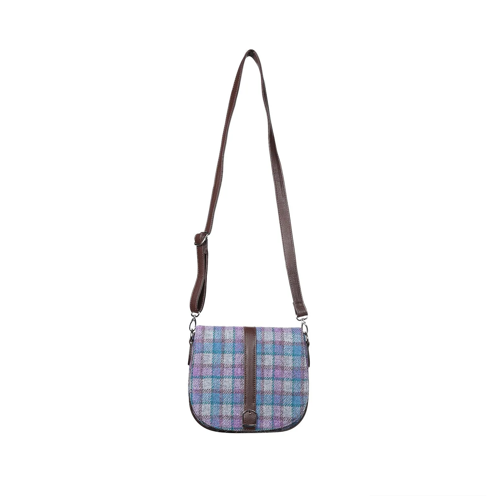 Harris Tweed Beauly Shoulder Bag Blue/Purple Check On Grey