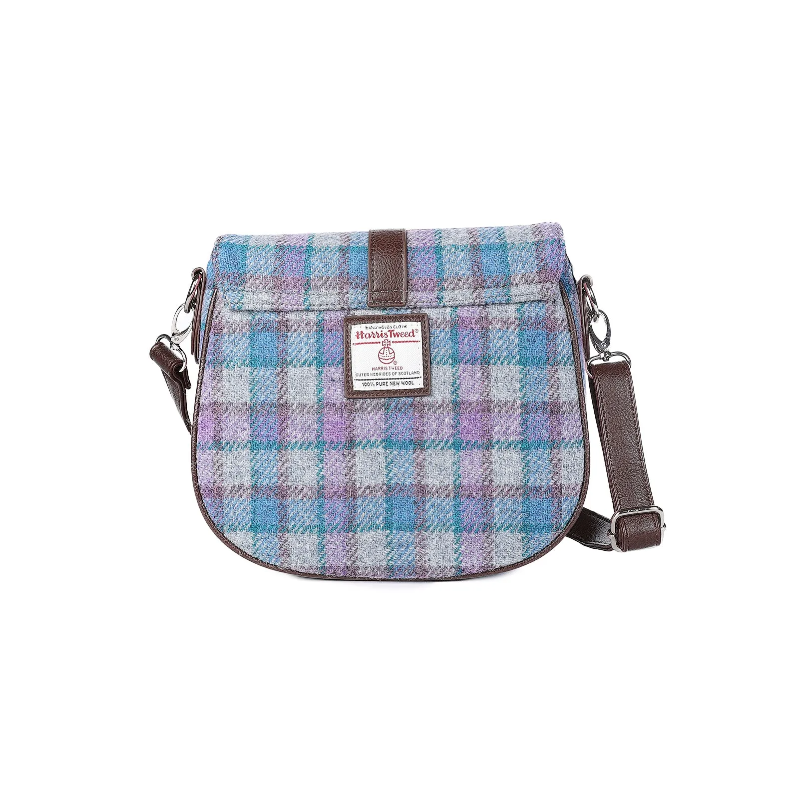 Harris Tweed Beauly Shoulder Bag Blue/Purple Check On Grey