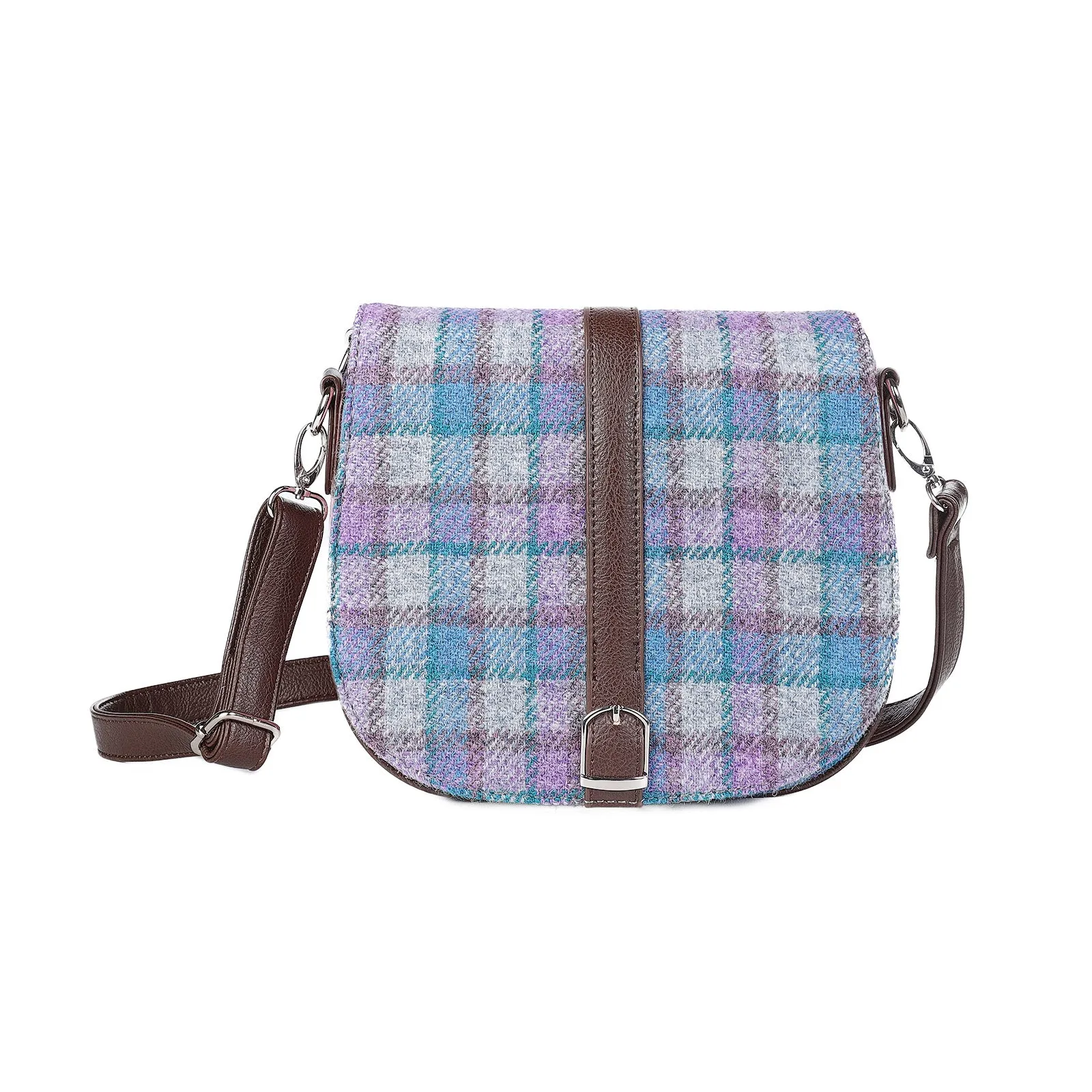 Harris Tweed Beauly Shoulder Bag Blue/Purple Check On Grey