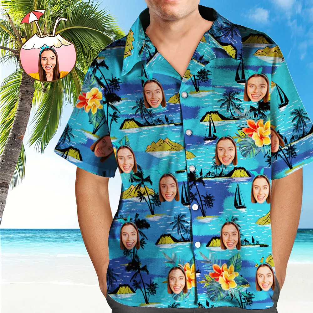 Hawaiian Shirt Personalised Face Men's All Over Print Leaves Short Sleeve Bulk Buying