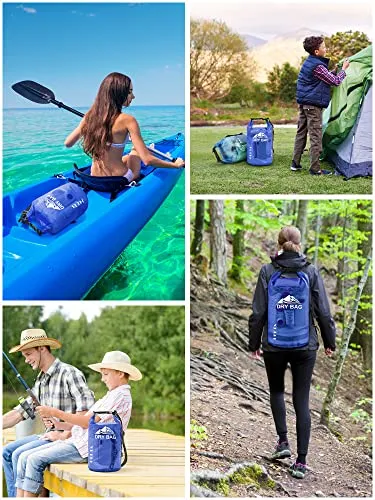 HEETA Waterproof Dry Bag for Women Men, Roll Top Lightweight Dry Storage Bag Backpack with Phone Case for Travel, Swimming, Boating, Kayaking, Camping and Beach, Transparent Bluish Violet 5L