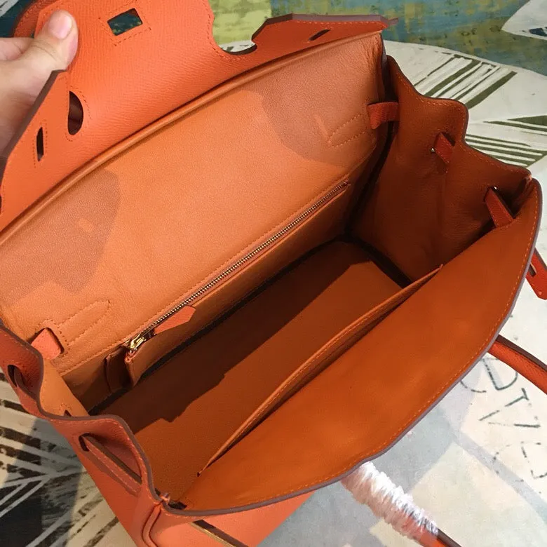 HM Birkin Orange For Women Gold Toned Hardware 11in/30cm