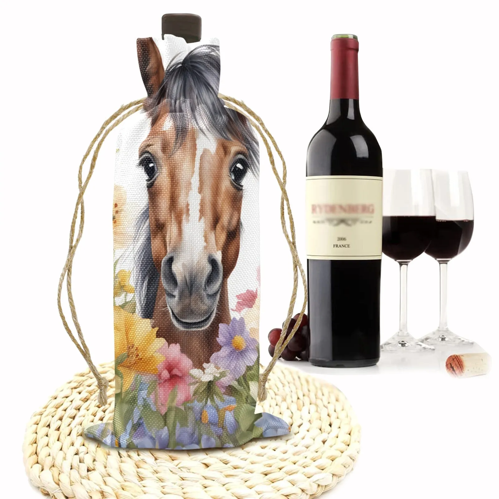 Horse awd305 Linen Wine Bottle Bag