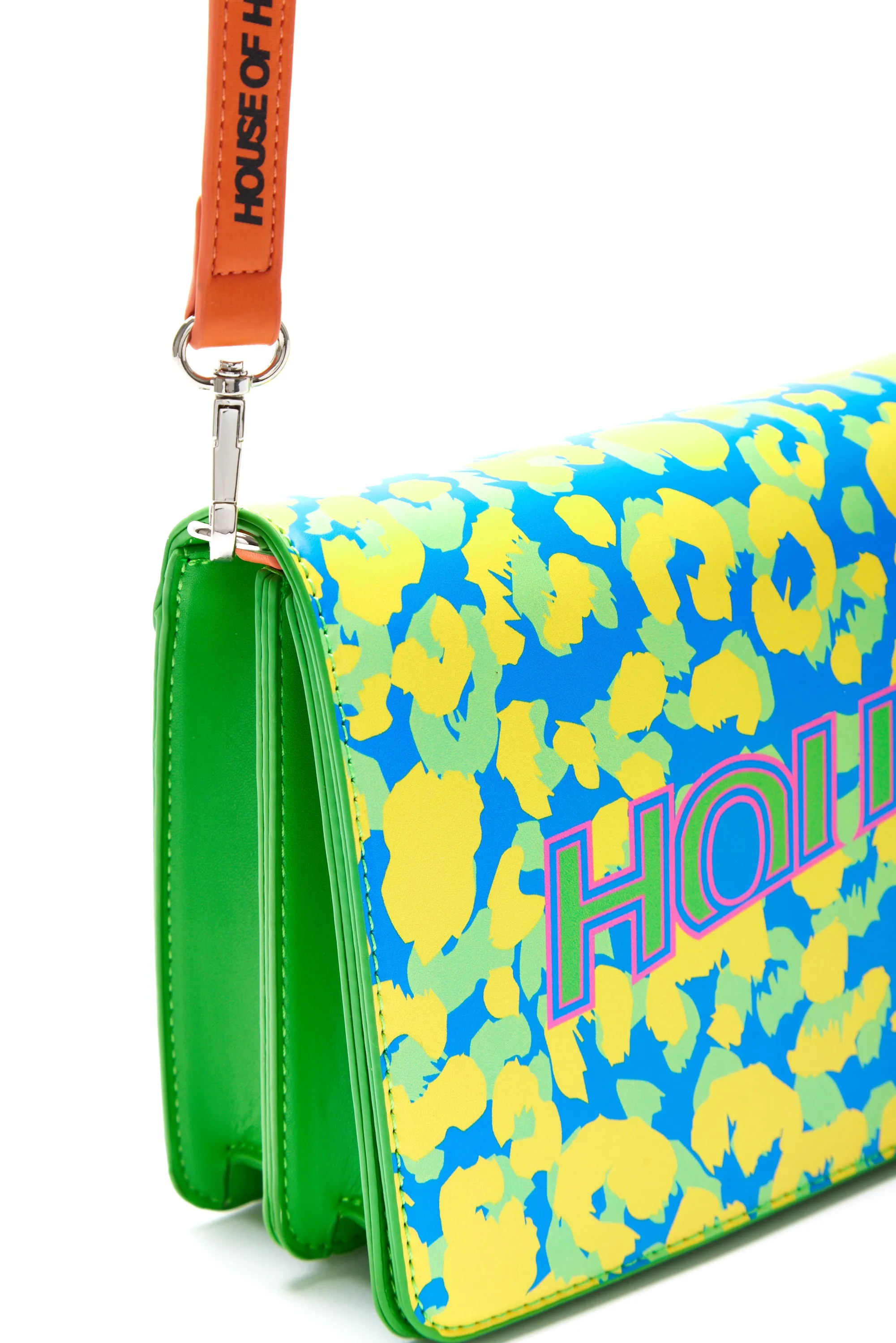 House Of Holland Cross Body Bag In Green With ‘House’ Print