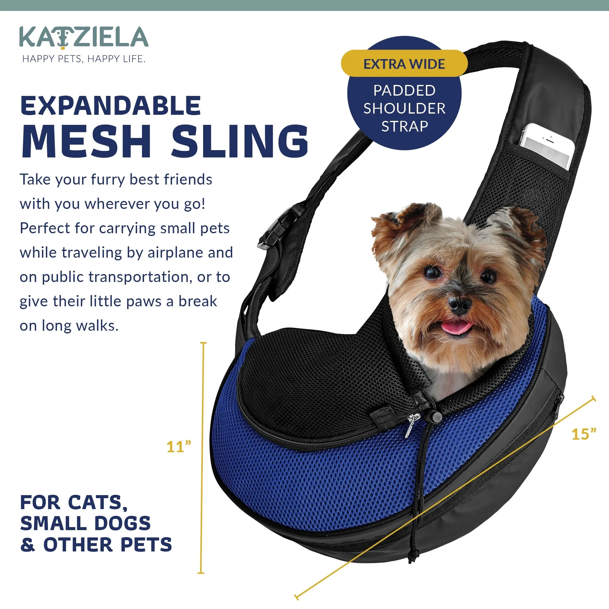 Katziela Expandable Sling Dog & Cat Carrier - Blue