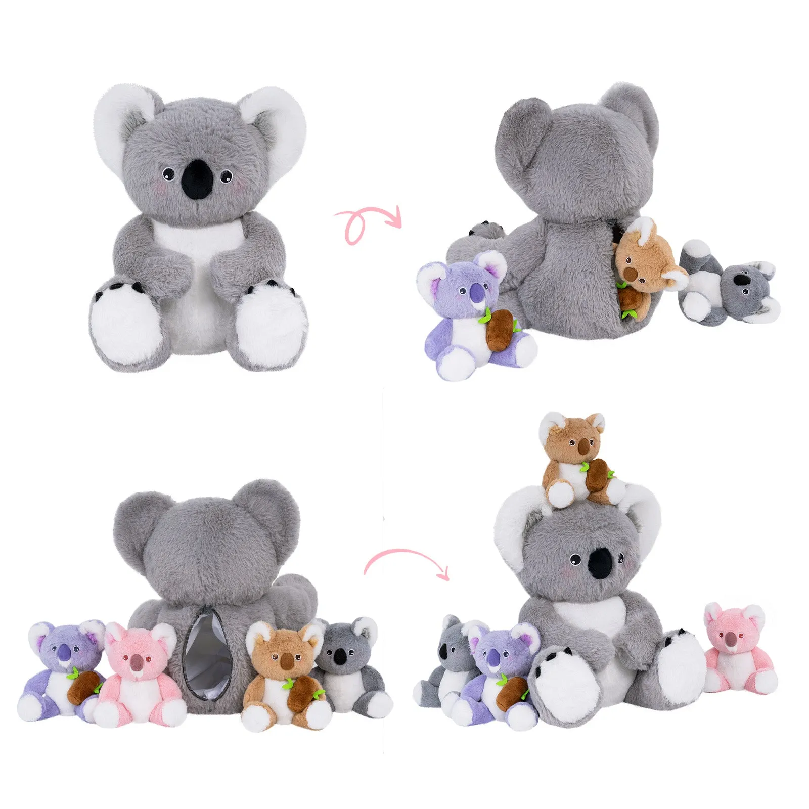 Koala Family with 4 Babies Plush Playset Animals Stuffed Gift Set