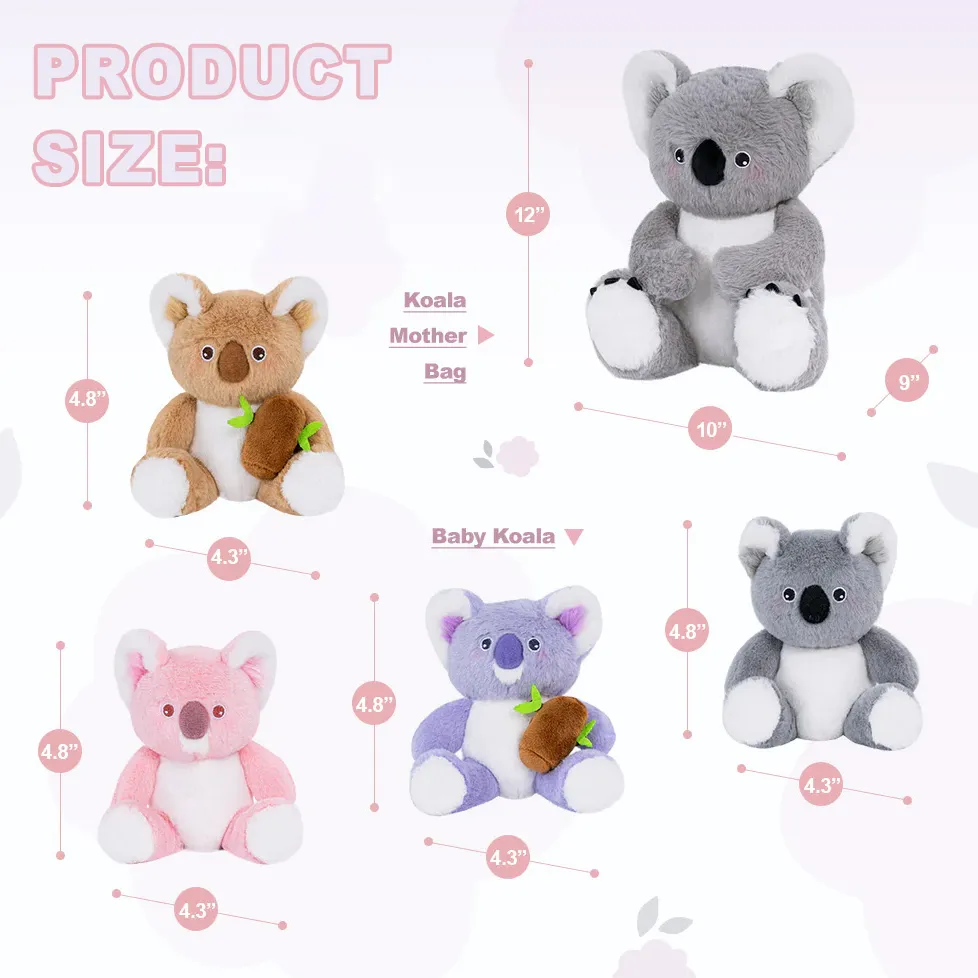 Koala Family with 4 Babies Plush Playset Animals Stuffed Gift Set