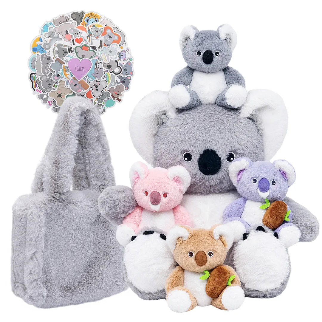 Koala Family with 4 Babies Plush Playset Animals Stuffed Gift Set